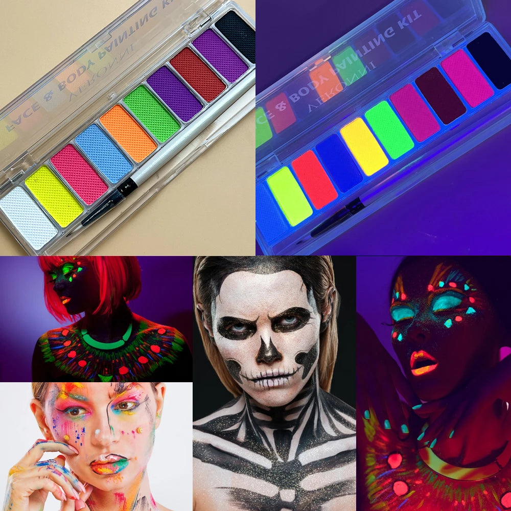 10 Colors Glow Fluorescent Neon Face Body Art Paint UV Glow Body Painting Halloween Party Fancy Dress Beauty Makeup Cosmetics Quake