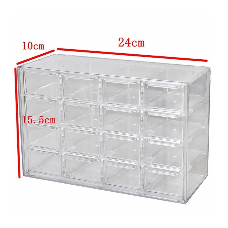 Desktop Jewelry Beads Storage Box Handmade DIY Materials Organizer Transparent Plastic Divided Drawer Bead Sorting Case Quake 16grids-Transparent
