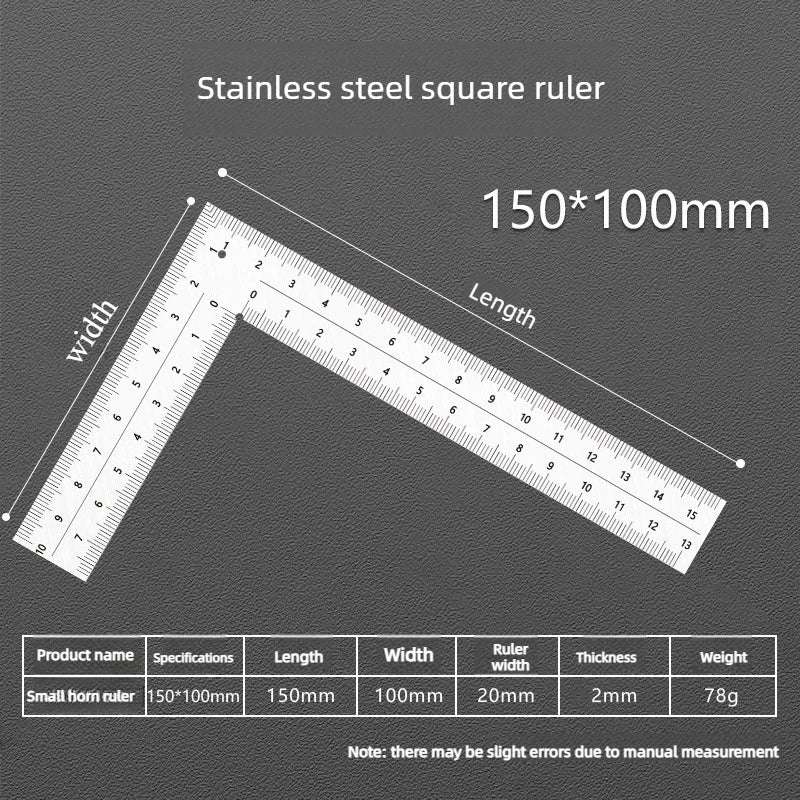 Professional Multifunctional 90 Degree L Square Ruler Precision Measuring Tool for Student Drafting Drawing Designing Quake 150x100mm