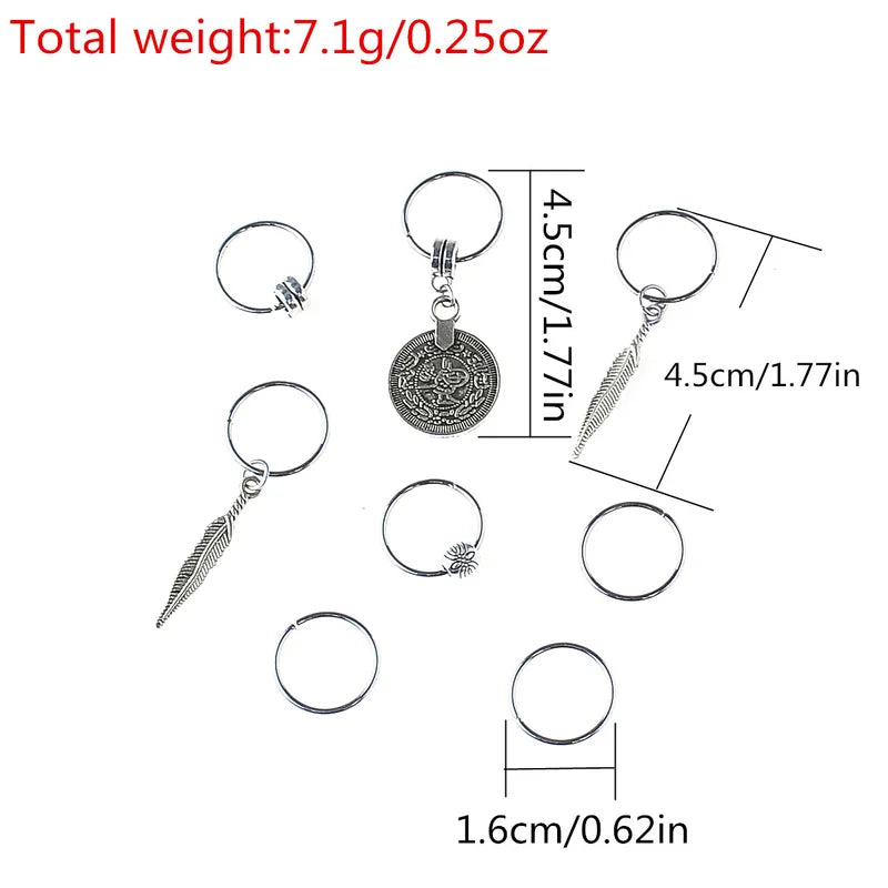 5-10pcs/set Hair Braids Tools Hair Accessories Personality DIY Pendant Coin Ring Leaves Pendant Rings Decor Braiding Hair Braids Quake