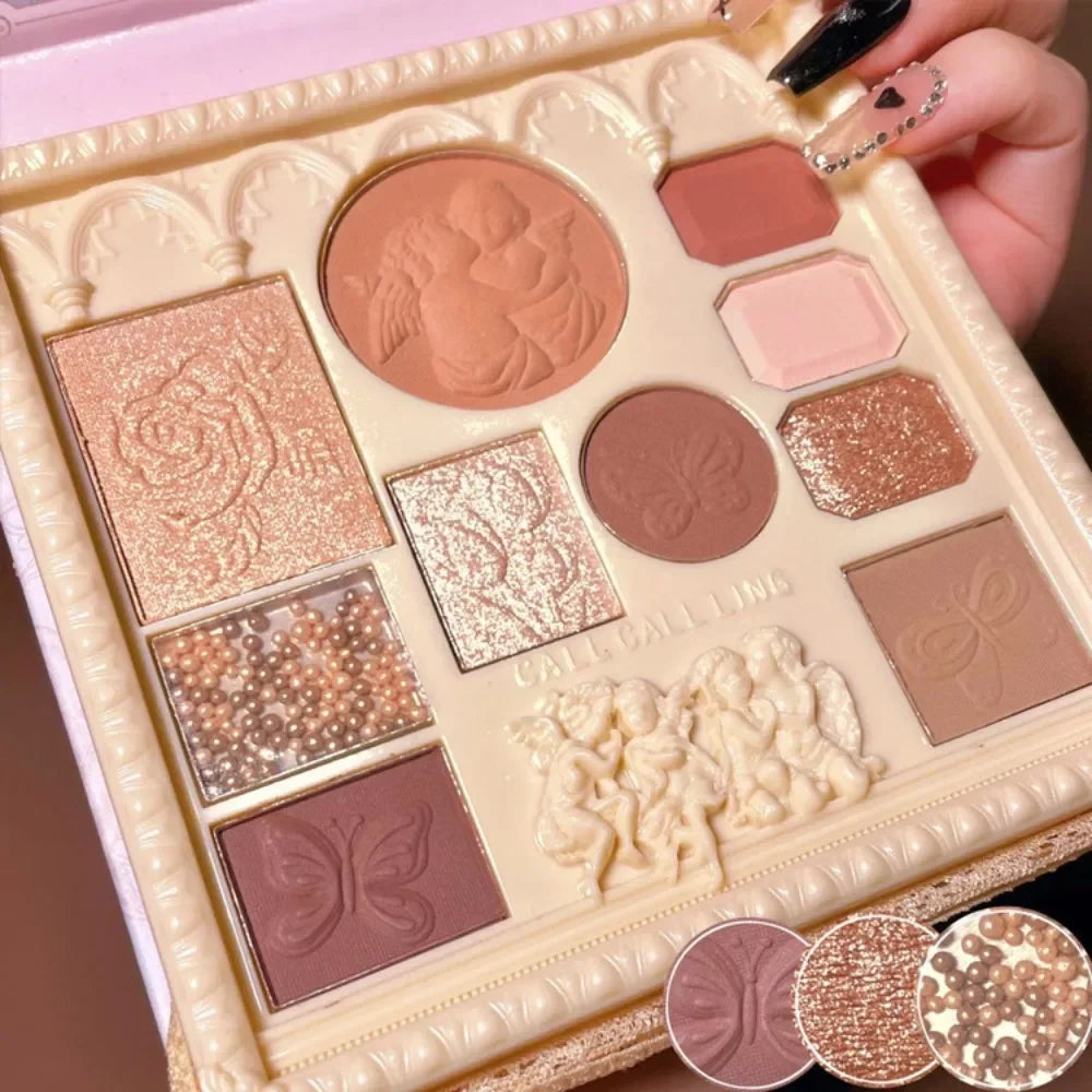 CALLCALL LING Angel Eyeshadow Blush High Gloss All-in-one Plate Embossed Beauty Makeup Palette Quake