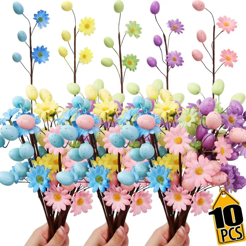 10/1PCS Little Daisy Easter Egg Branches Artificial Egg Flower Branch DIY Flower Arrangements Easter Desktop Party Home Decor Quake
