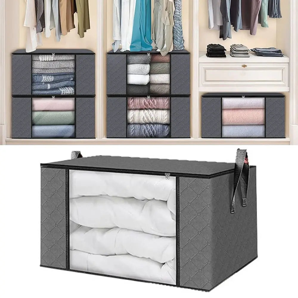 35L/60L/90L Foldable Storage Box Non-woven Fabric Transparent Window Storage Organizer With Lids Dustproof Quake
