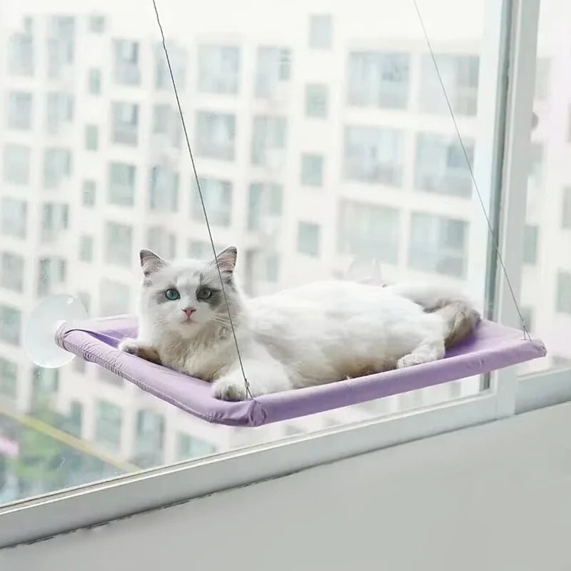 Ultra-Soft Cat Window Hammock Bed - Cozy Cloud-Like Perch for Feline Naptime - Securely Mounted, Perfect Space-Saving Quake Purple 13.78inx21.65in