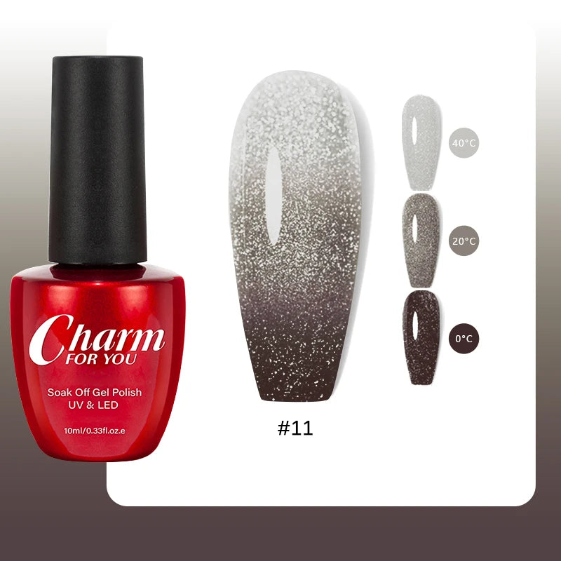 10ml Glitter Thermal Gel Nail Polish 3 Layers Temperature Changing Semi Permanant Soak Off UV LED Nail Art Gel Varnish DIY Gel Quake 11
