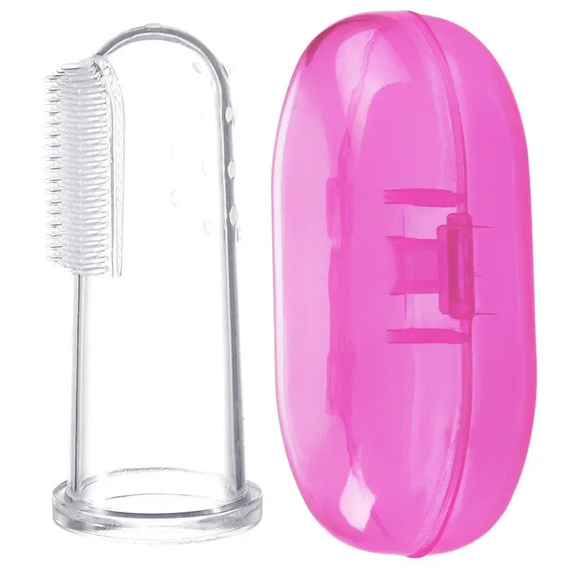 vvocci Super New Soft Pet Finger Toothbrush with Box Toy Teddy Dog Brush Breath Tartar Teeth Tool Dog Cat Cleaning Pet Supplies Quake B389 1set pink