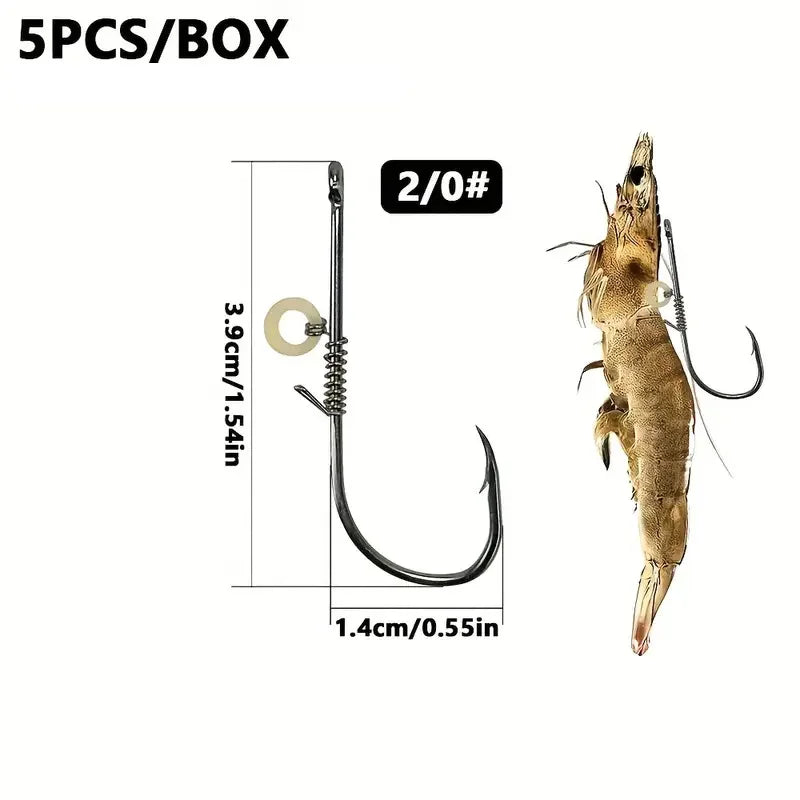 5pcs-10pcs /box Hanging Live Shrimp Back Hook, Shrimp Back Hook with Spring, Hanging Shrimp Fish Hook, Live Shrimp Fixed Hook Quake 5pcs2gang0
