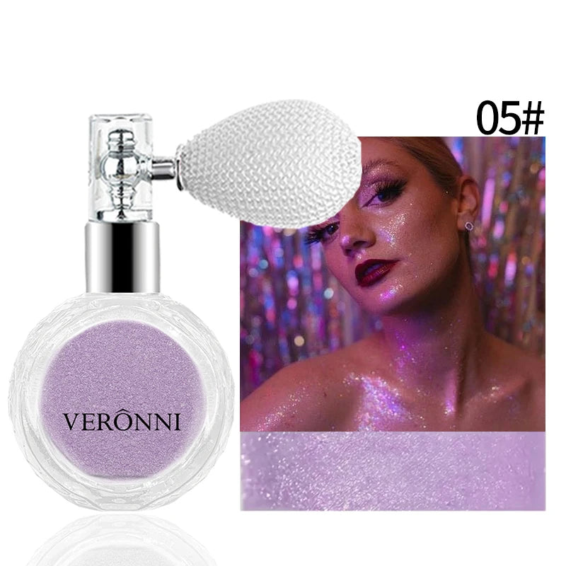 Fashion Highlighter Powder Spray High Gloss Glitter Powder Spray Shimmer Sparkle Powder Makeup for Face Body Highlight Makeup Quake 05