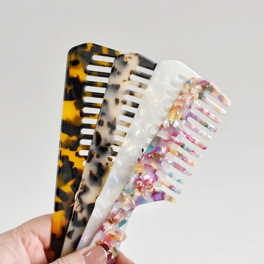 Acetic Acid Wide Teeth Comb Long Handle Women Girls Smooth Hair Comb Portable Traveling Styling Comb Comfortable Holiday Gifts Quake
