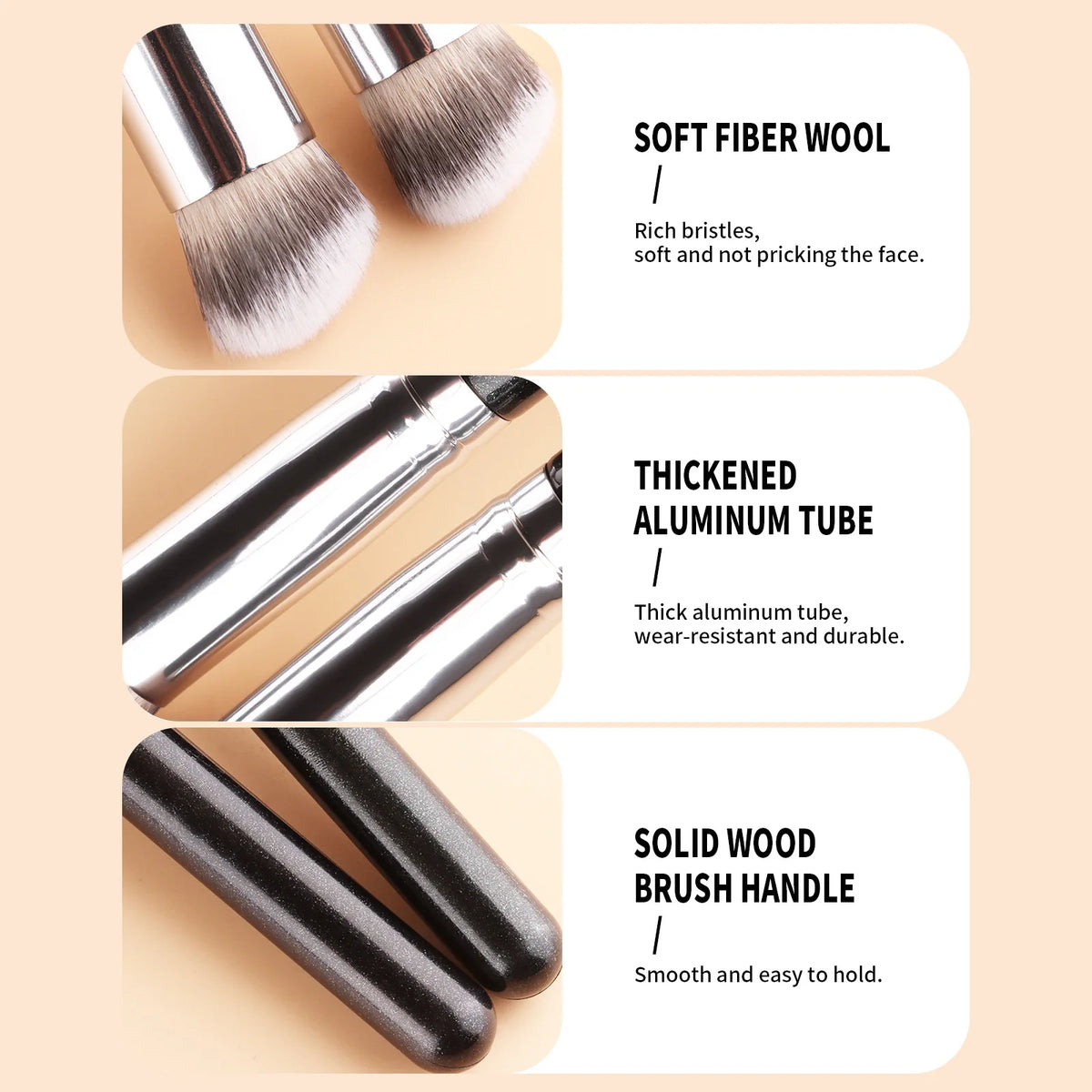 2Pcs Black & Silver Handle Concealer Brush Set, Round Head Foundation Brush for Spot,Professional Face Makeup Tools Quake