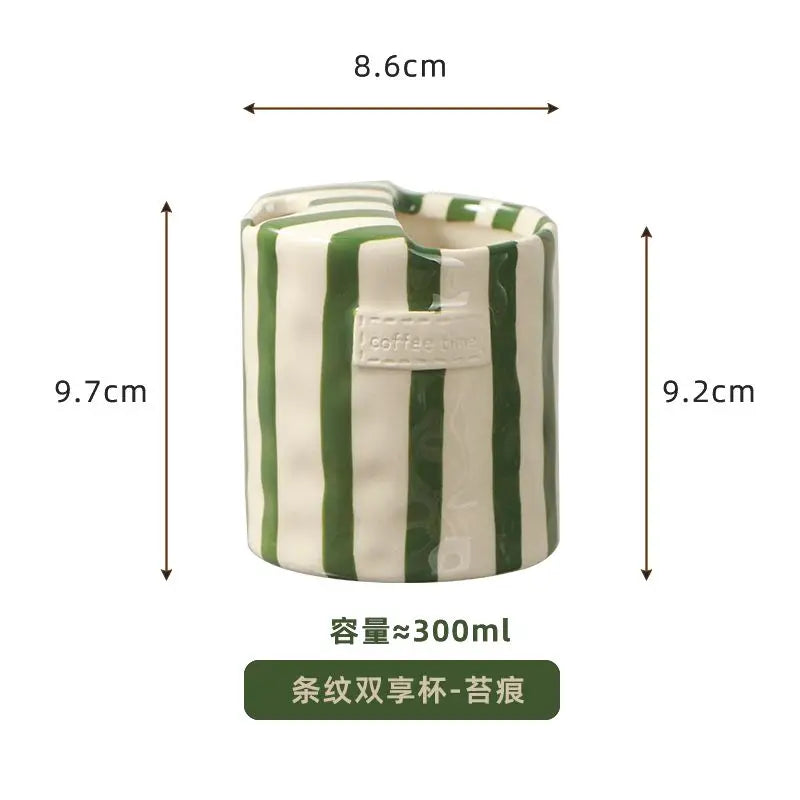Modern Striped Ceramic Coffee Cup Hand Painted Simple Flower Tea Cup Home Breakfast Milk Mug Couple Mug Birthday Gift Home Decor Quake B 301-400ml