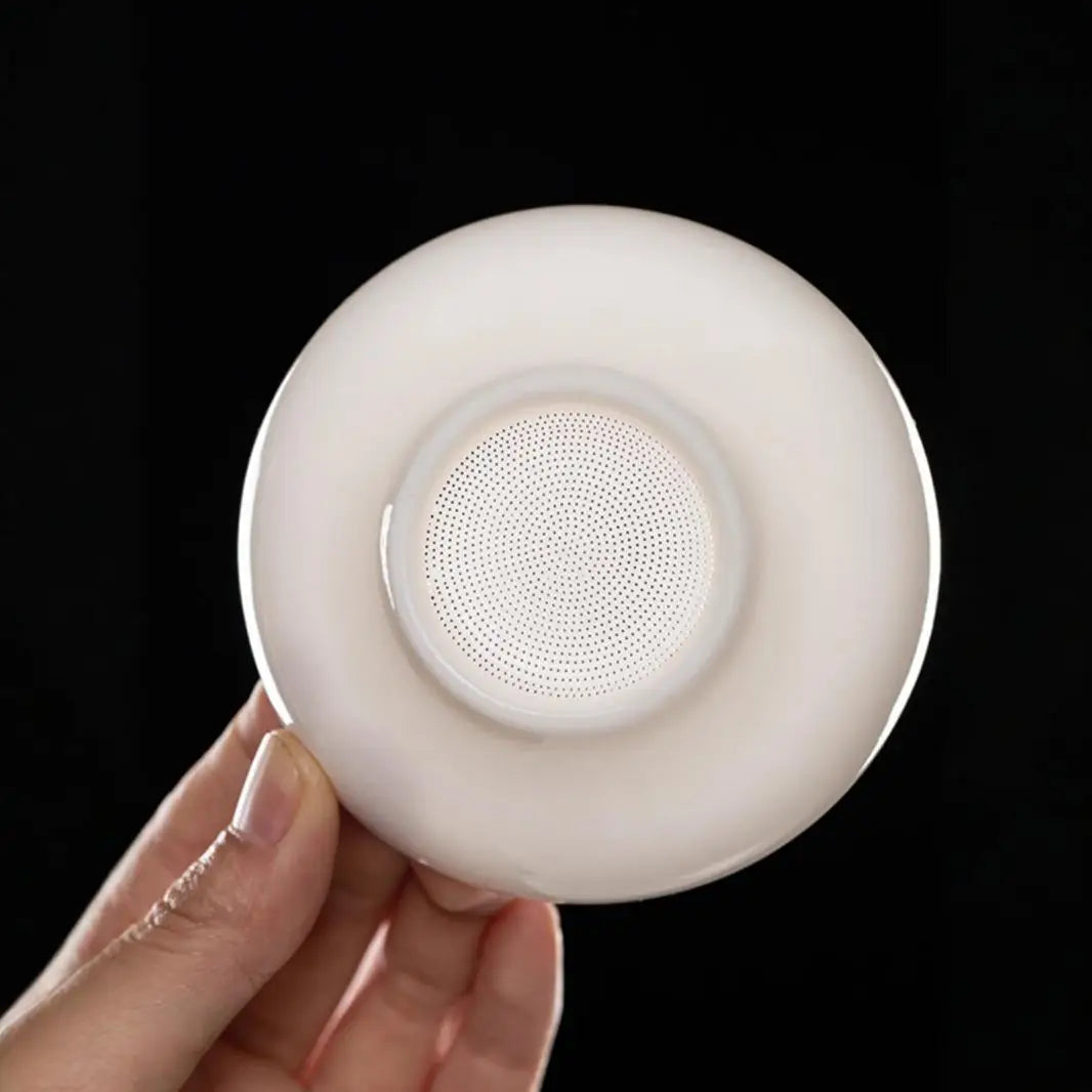 Mutton fat jade white porcelain all-in-one full ceramic hole tea drain ceramic tea set accessories tea filter tea maker Quake