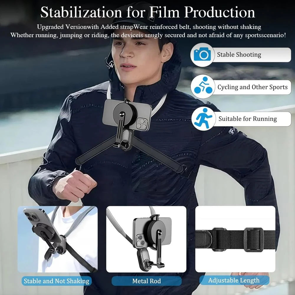 Magnetic Neck Mount Silicone Quick Release Holder for Mobile Phones Video recording Stand Quake