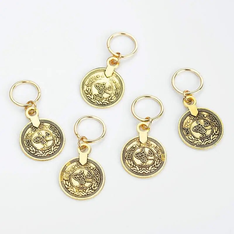5 Pcs/set Hair Braid Dreadlocks Bead Gold Silver Shell Stars Moon Hair Rings African Braids Metal Pendant Decorative Accessories Quake NO.24 5pcs