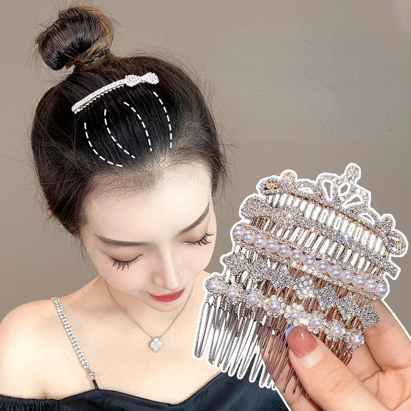 Women Rhinestone Pearl Comb Clip Hair Accessories Bangs Clip Back Head Headdress Broken Hair Finishing Tools Hair Clip Hairpins Quake
