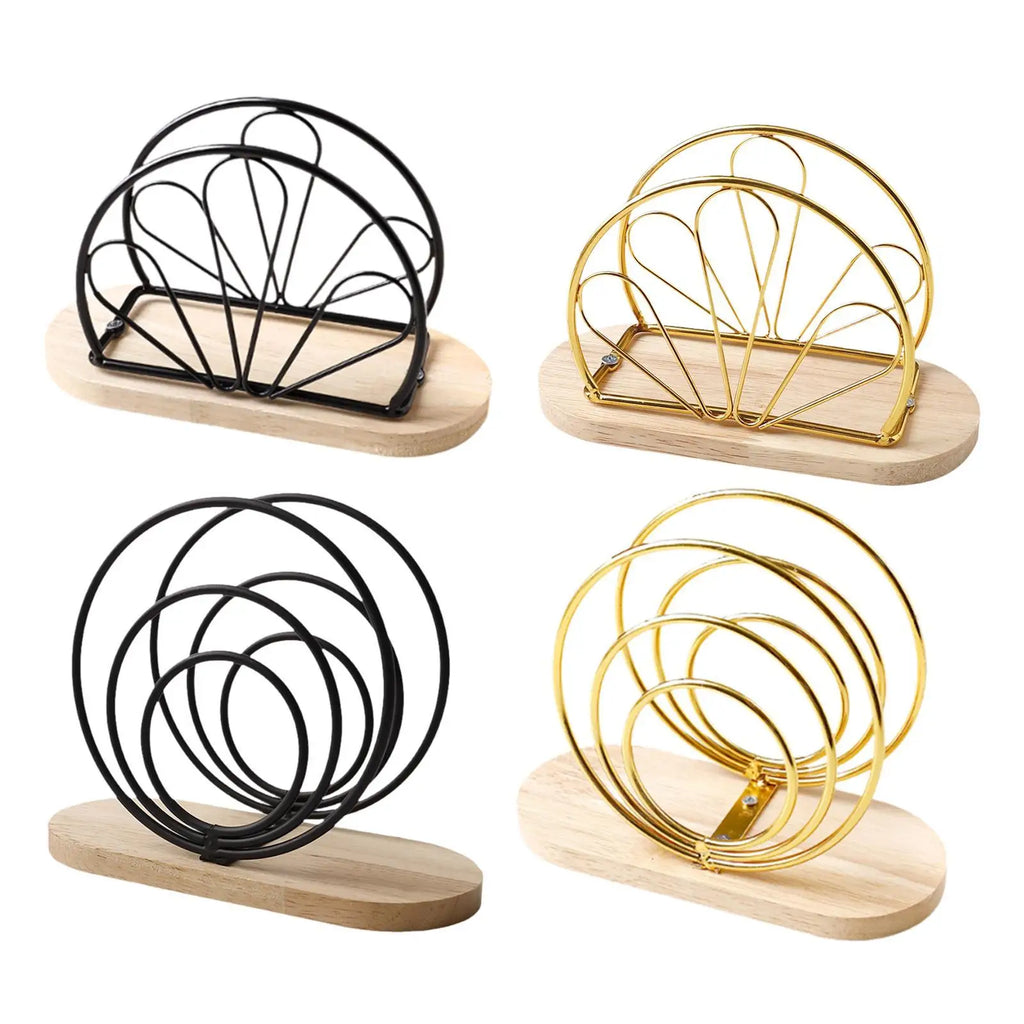Iron Wood Napkin Holder Stand Polished Finish Freestanding Paper Tissue Organizer Table Napkin Stand for Office Kitchen Cafe Quake
