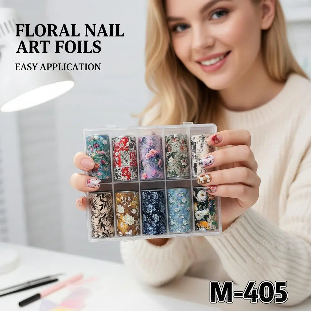 10 Rolls Flower Nail Foil Nails Art Design Stickers Decals Holographic Foils Paper Starry Sky Star Transfer Foil Nail Decoration Quake