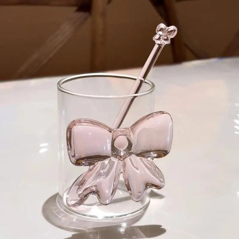 1/2Pcs 15cm Pink Bow Glass Coffee Spoon, Long-handled Dessert/milk Tea Stirring Spoon, Heat-resistant Teaspoon, Kitchen Tool Quake
