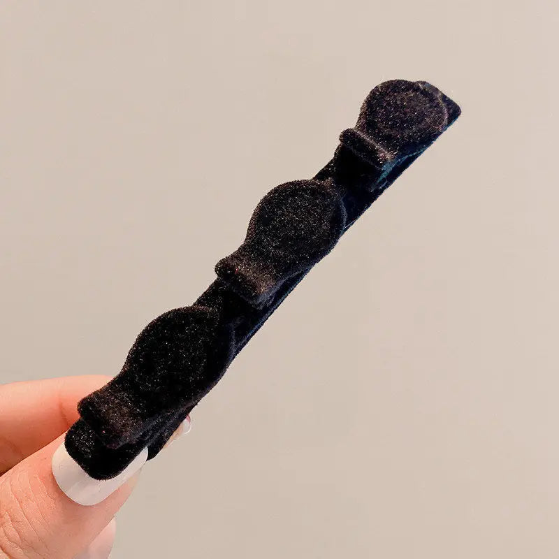 Velvet Bangs Clip Sweet Cute Barrettes Hair Side Clip Fashion Braided Hairpins Hair Accessories Black Headwear Women Style Tools Quake black zr