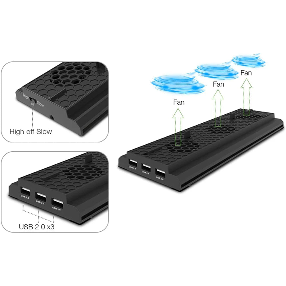 Vertical Cooling Stand Compatible with Xbox One X, Cooling Fan Stand Compatible with Xbox One X with 3 USB Ports Quake