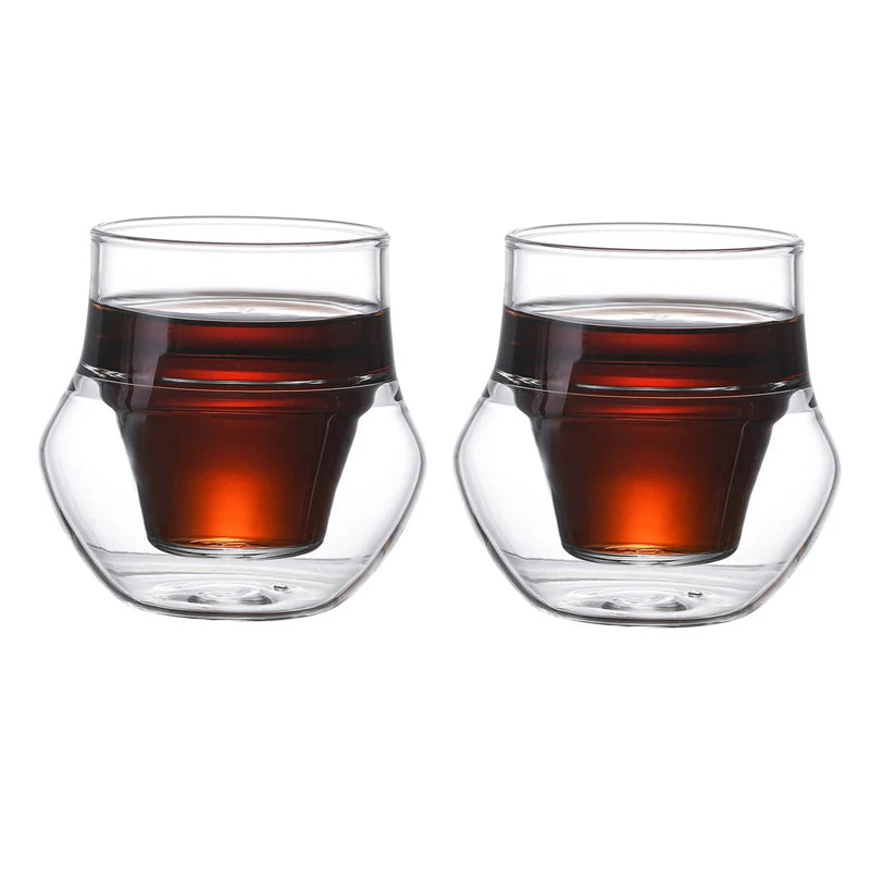 YWDL 2PCS Double-layer Glass Cup Set Espresso Coffee Cup Anti-scalding Brandy Wine Shot Glass Teacup Clear Mug 120/180/280ml Quake 120ml 2pcs 120-280ml