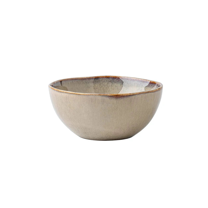 YWDL 500ml Vintage Ceramic Salad Bowl Heat-resistant Rice Soup Bowl Irregular Edges Kitchen Noodle Bowl Microwave Safe 5.5inch Quake 1pcs
