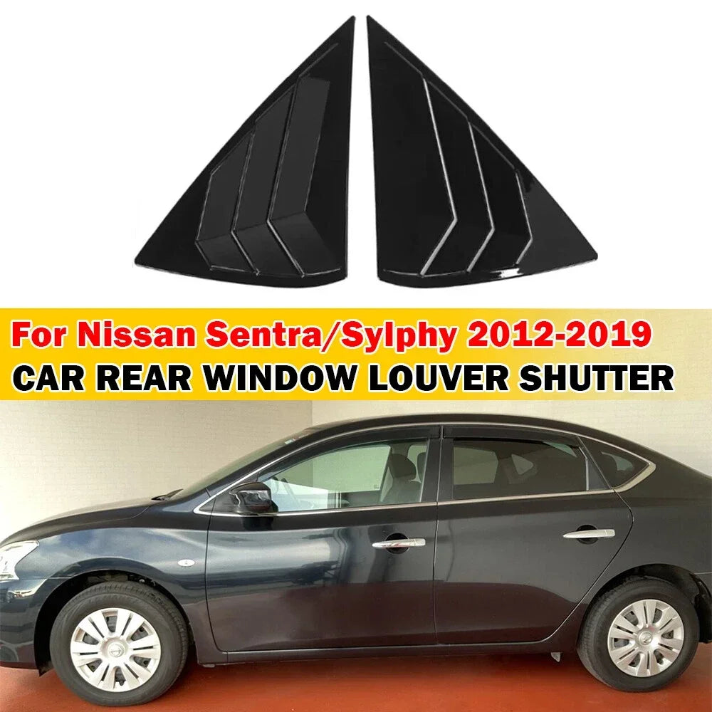For Nissan Sentra Sedan 2013-2019 Car Rear Louver Window Side Shutter Cover Trim Sticker Vent Scoop ABS Carbon Fiber Gloss Black Quake