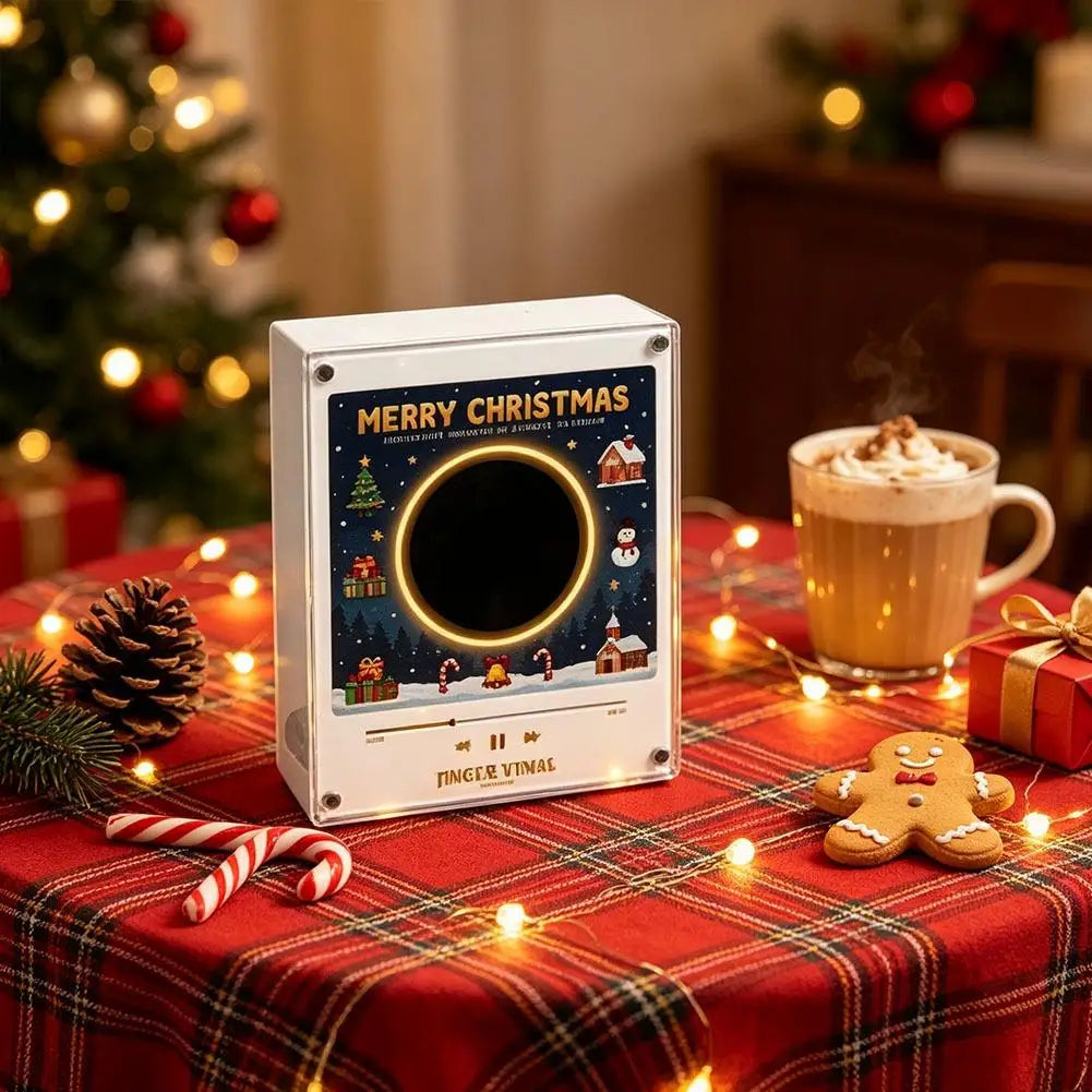 Christmas NFC Magnetic Vinyl Record Player LED Night Light Touch Play Customized Music Acrylic Home Fridge Ornament Quake
