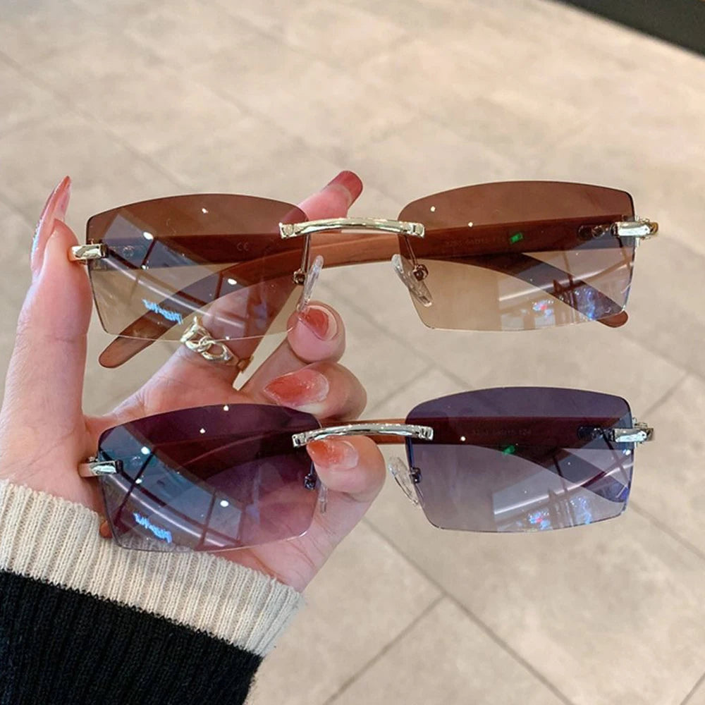 Trendy Punk Sunglasses Rimless Rectangle Sun Glasses for Women Men UV400 Driving Shades Fashion Frameless Gradient Eyewear Quake