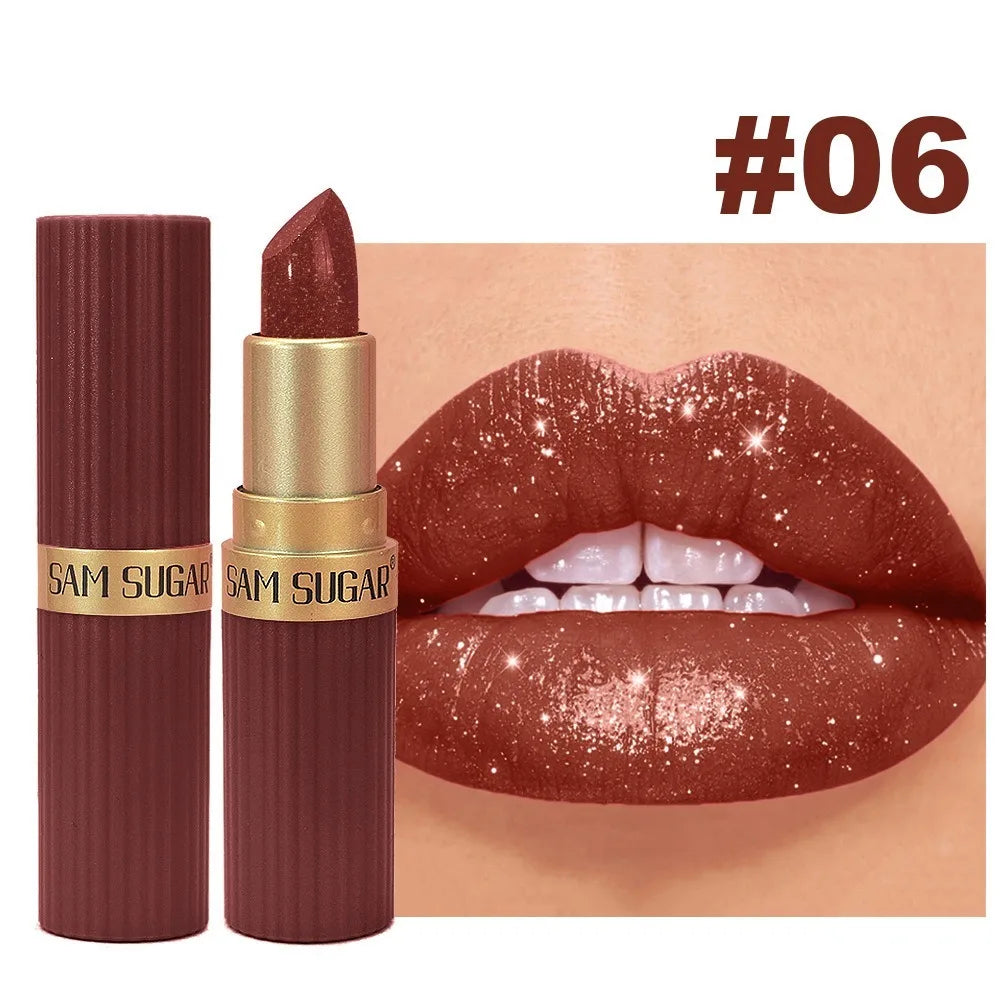 New Waterproof Glitter Lipstick Long Lasting Non-Fade Lip Gloss Chocolate Brown Lipstick Cosmetics Quake 06