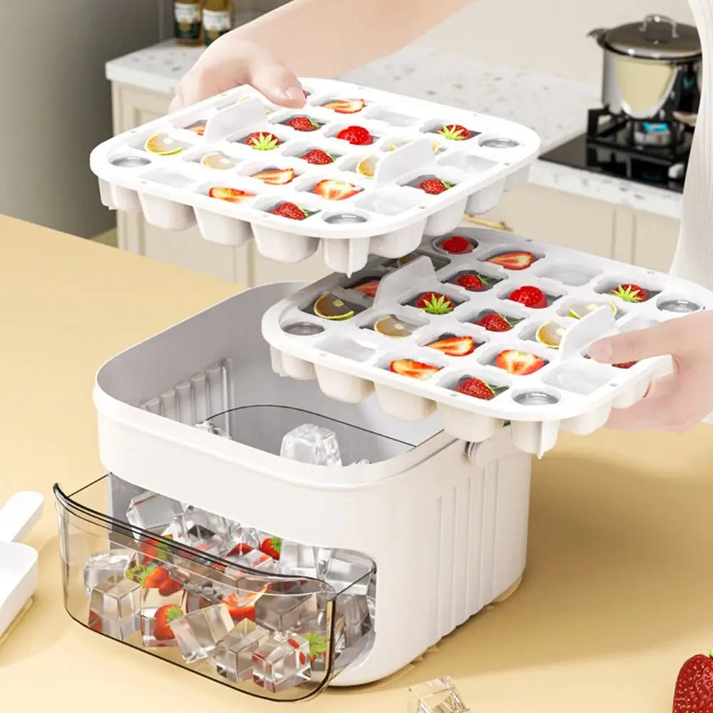 50-Cube Ice Maker with Easy Press Cap Large Capacity with Easy-press Lid Household Ice Storage Ice Box Food-grade Reusable Quake