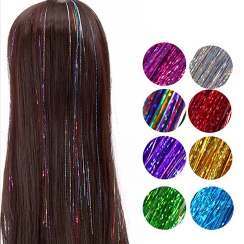 93cm/100cm Holographic Hair Extensions Accessories Glitter Hair Tinsel Sparkle Shiny 120 Strands Bling Twinkle Hair Extensions Quake