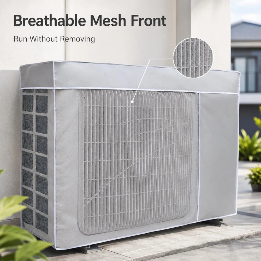 Air Conditioner Outdoor Unit Protect Cover Dustproof Waterproof AC Condenser Protector Breathable Mesh Cover with Elastic Bands Quake