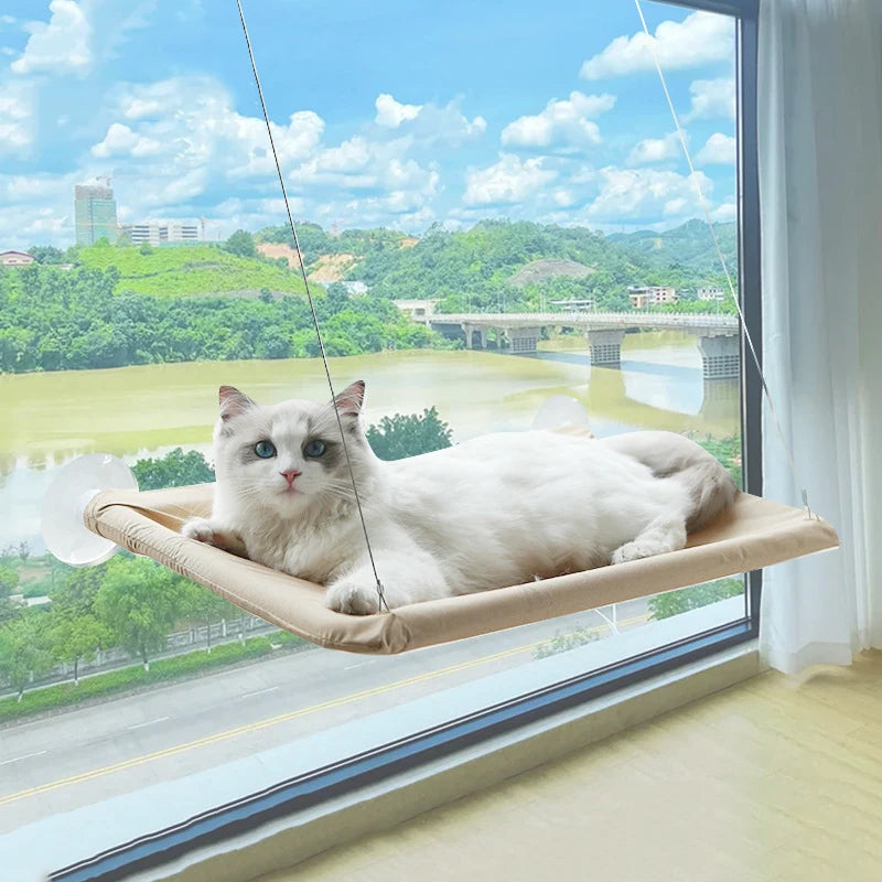 Ultra-Soft Cat Window Hammock Bed - Cozy Cloud-Like Perch for Feline Naptime - Securely Mounted, Perfect Space-Saving Quake Khaki 13.78inx21.65in