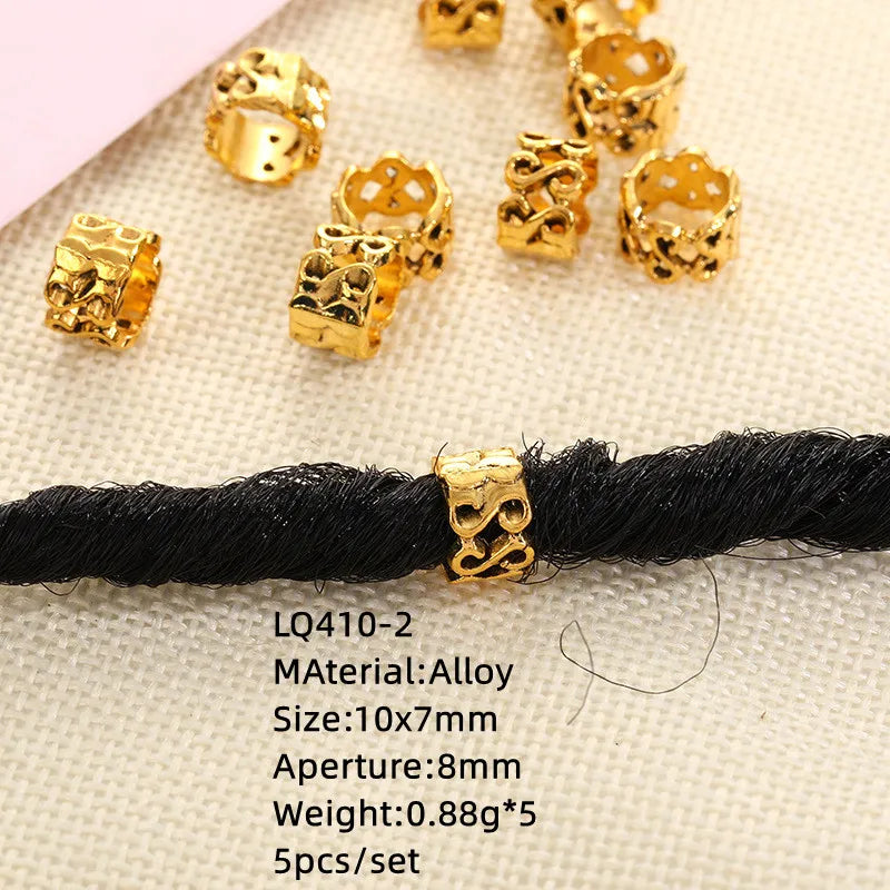 5 Pcs Hair Braids Reggae Dirty Braid Decorative Beads Styling Tools Silver Gold Dread Dreadlock Beads Rings for Hair Accessories Quake LQ410-2