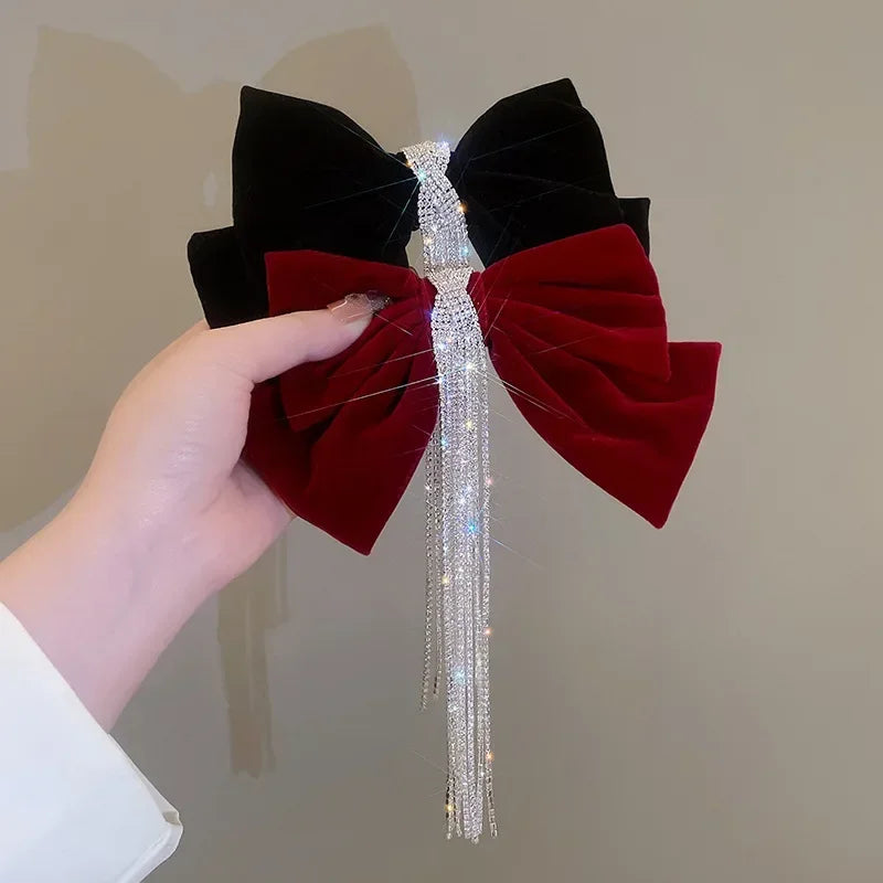 Glitter Flash Drill Tassel Bow Hairpins Bowknot Hair Clips Girls Satin Butterfly Barrettes Duckbill Clip Kids Hair Accessories Quake