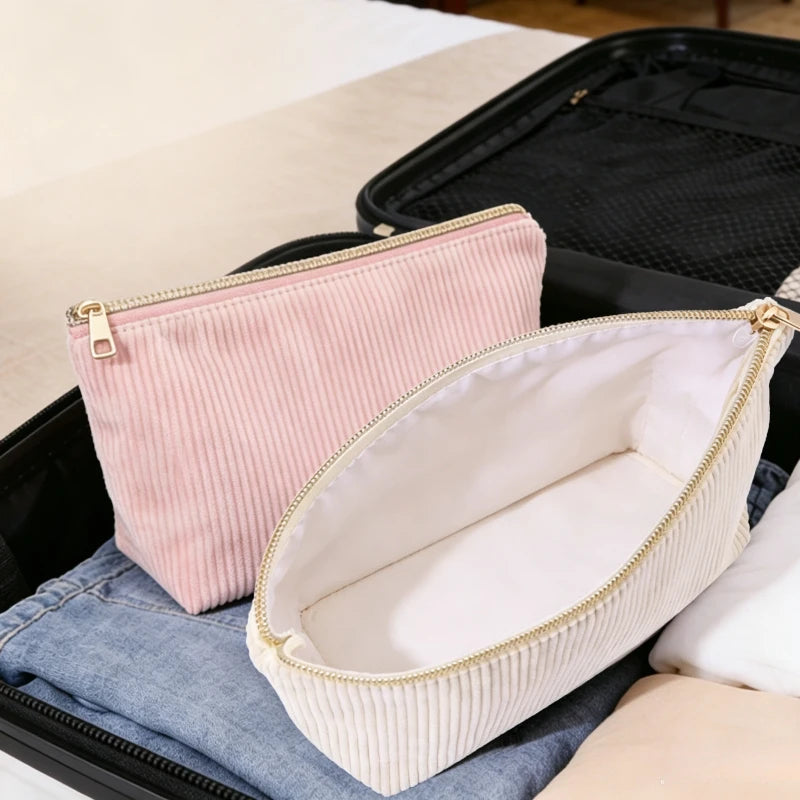 Multi-color Corduroy Simple Zipper Cosmetic Bag Portable Travel Wash Pouch Student Makeup Brush Skincare Hand Organizer Quake