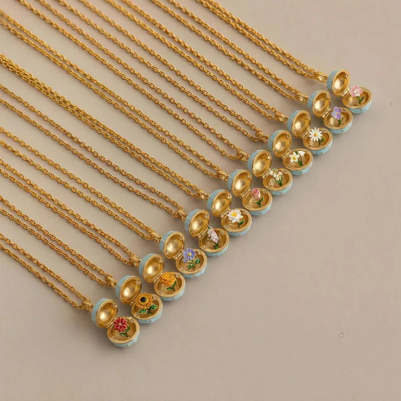 Openable Easter Egg Necklace Exquisite Floral Russian Style Mini Egg Pendant Delicate Fashion Jewelry For Daily Wear Quake