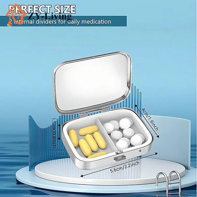 1Pcs 2-Compartment Retro Sardine Print Pill Box Metal Mini Organizer For Women Travel Jewelry Medicine Candy Storage Quake