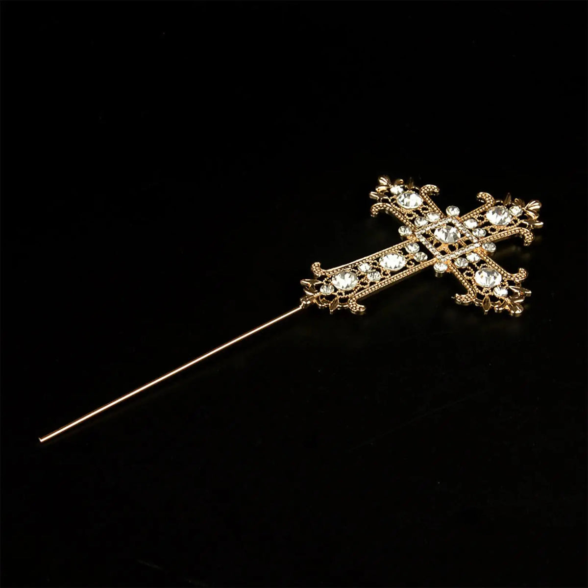 First Communion Cross Cake Topper Rhinestone Accessory Religious Vintage Cross Bunting for Celebration Wedding Christening Girl Quake gold