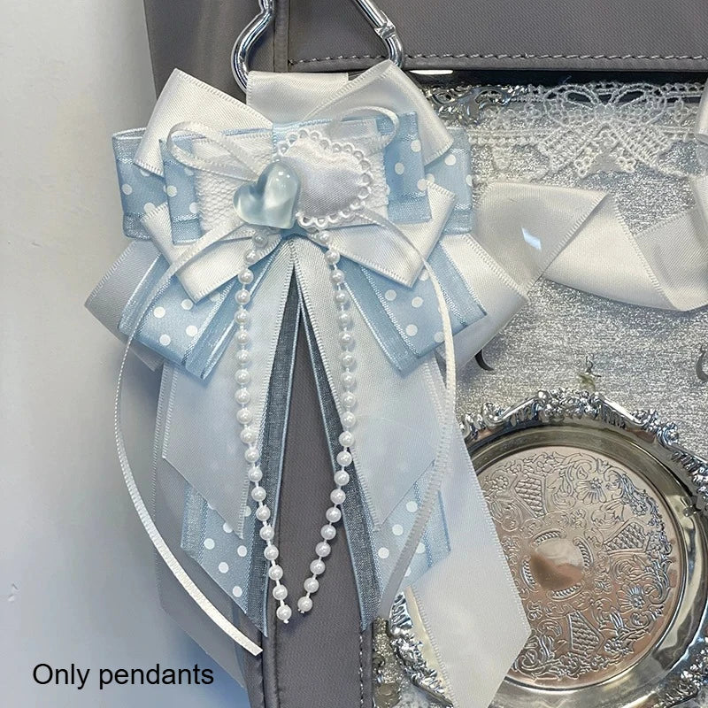 1pc Multi Functional Ribbon Bow Pendant Backpack Decoration Sweet Lolita Style Fashion Luggage Accessories Quake blue
