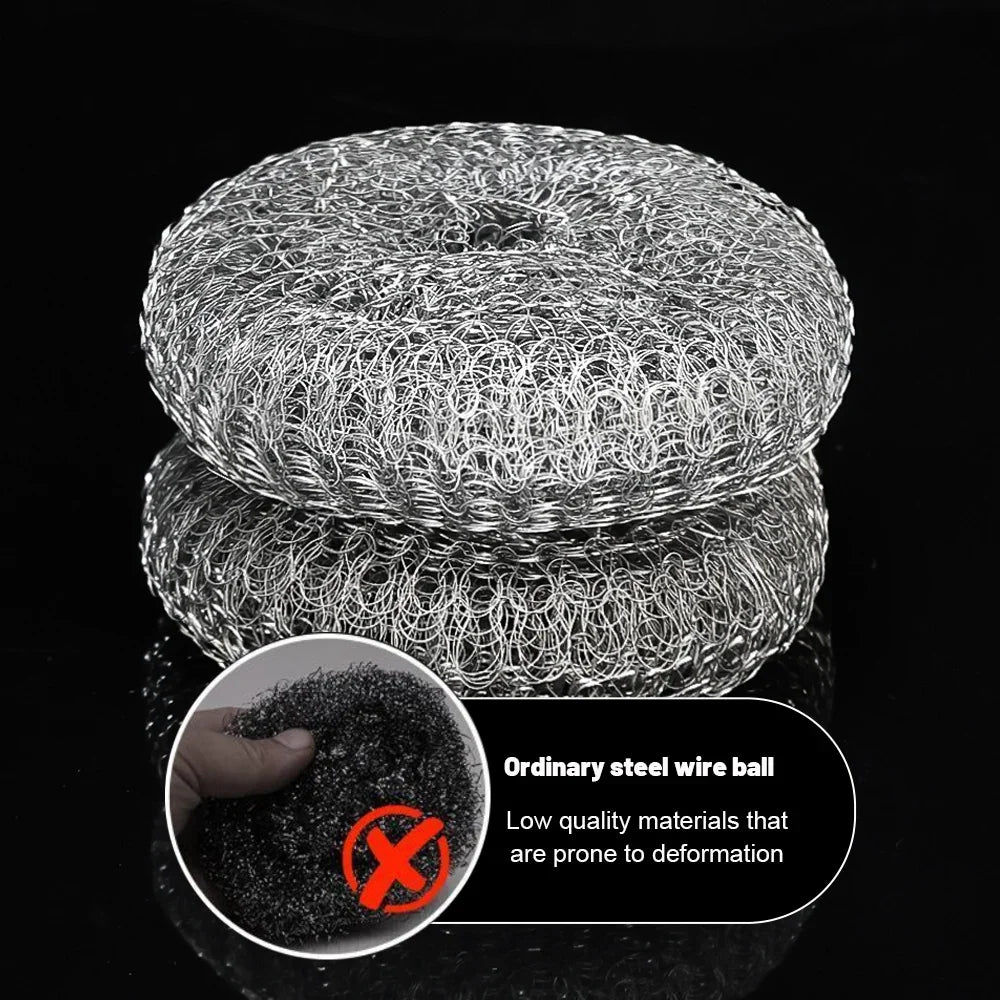 Steel Wire Ball Pot Brush Kitchen Pan Dishes Cleaning Brush Long Handle Metal Wool Scourer Strong Decontamination Cleaning Brush Quake