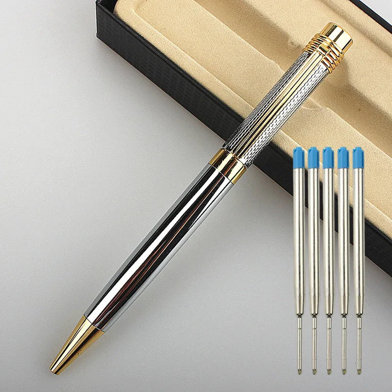 Luxury Pen 163 Smooth Gold Silver Black Office Ballpoint Pen New Student School Stationery Supplies Pens for Writing Quake PEN refill (NOT BOX) 2