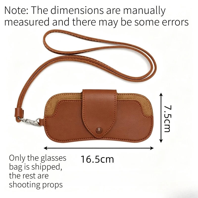 Outdoor Portable Neck Hanging Sunglasses Bag Leather Eyewear Storage Pouch Simple Anti-scratch Glasses Case for Business Quake A
