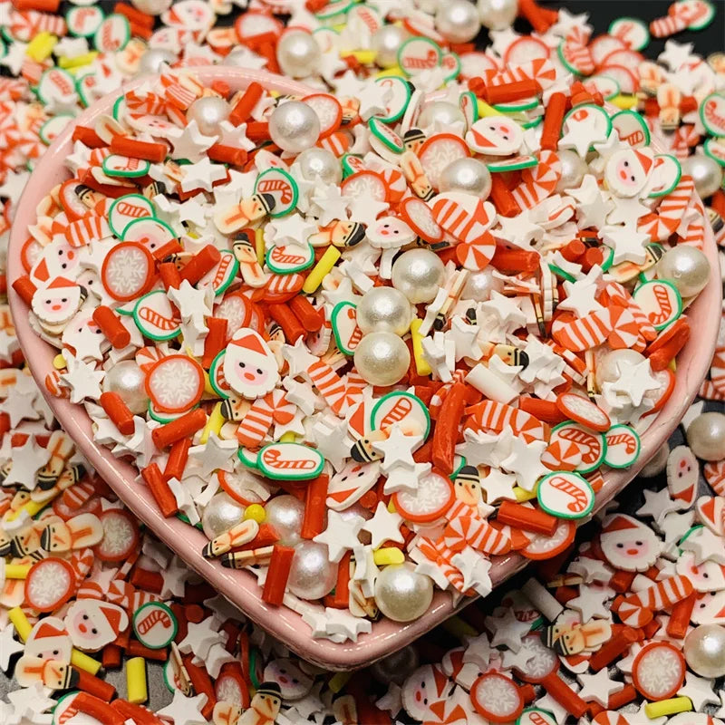 100g/Lot Pink Christmas Themed Snowman Clay Gingerbread Man Slices Mixture Rhinestone Candy Sprinkles for Decoration DIY Crafts Quake 10