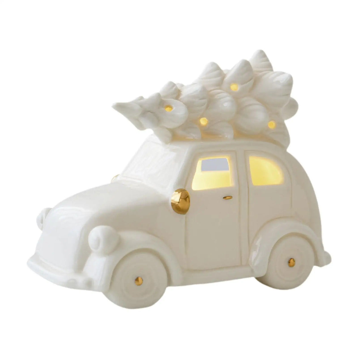 LED Light Christmas Decoration White Ceramic Christmas Tree Ornaments car Shaped Xmas decor Christmas Gifts Tabletop decor Quake Car