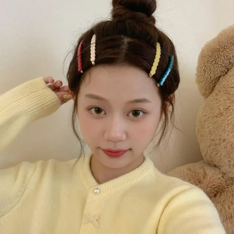 Sweet Colorful Wavy Bean Hair Bobby Pin Versatile Bangs Broken Hair Clip for Teen Girls Daily Hair Styling Decor Quake