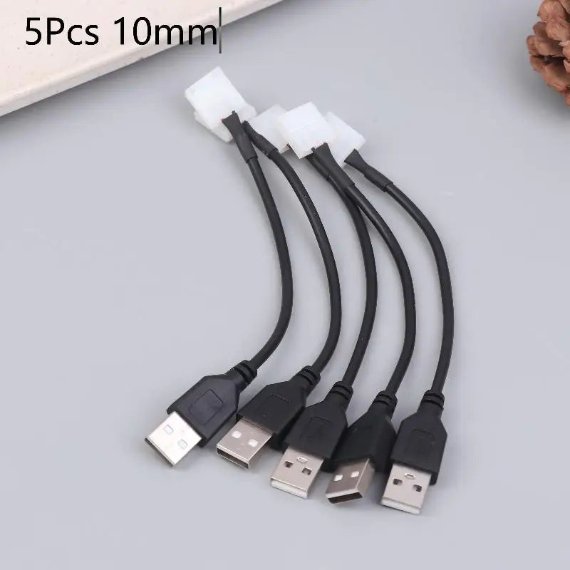 5/10Pcs USB Cable Connector To 2pin 8mm/10mm Free Welding LED Strip Connector LED Ribbon Strip Light Adaptor Quake 5Pcs 10mm