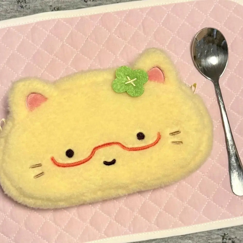 Creative Omelette Kitten Pen Bag Large Capacity Pencil Case Cartoon Multifunctional Stationery Bag School Quake