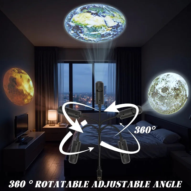 LED Galaxy Projector Lamp Moon Earth Wall Decor Switchable Pattern USB Plug Projection Night Light for Home Bedroom Decoration Quake